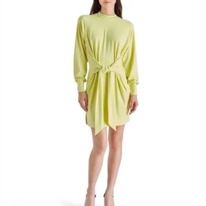 Steve Madden Long Sleeve Tie Waist Ribbed
Dress in Sunny Lime Large